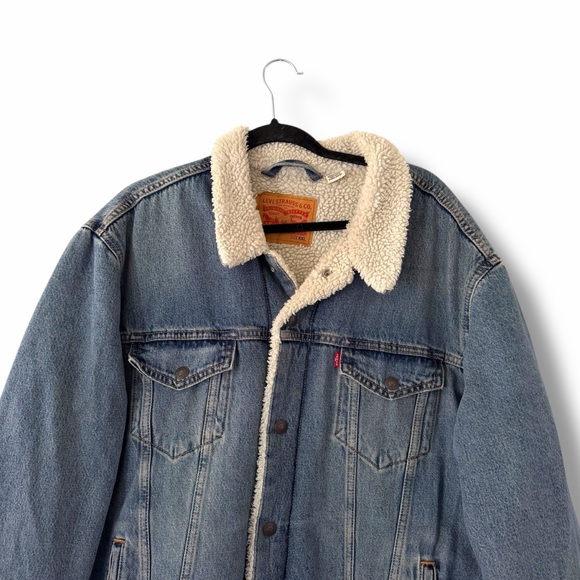 Levi's Blue Medium Wash Denim Sherpa Truck Jacket Type III Fully Lined Size XXL - Picture 3 of 12